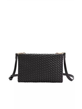 Melie Bianco Woven Leather Crossbody Bag - Black
